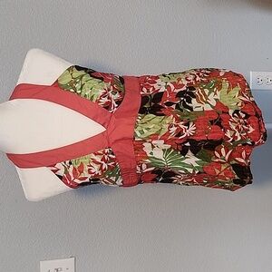 Hurley Halter Style Summer Top Women's Size Large Floral Print Coral, Brown, Gre